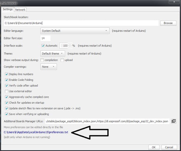 Arduino Dark Theme Preferences