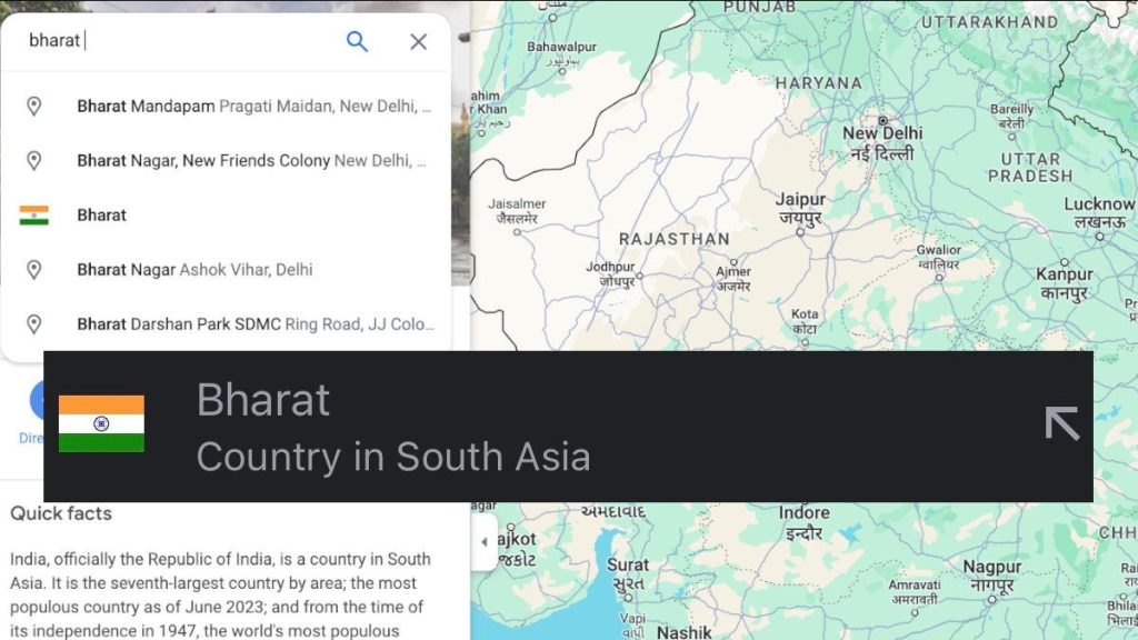 Google Maps now recognizes "Bharat"